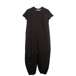 AVN ITALY Women's Jumpsuit 44 Black Cotton Short Sleeve Wide Leg Casual Pockets